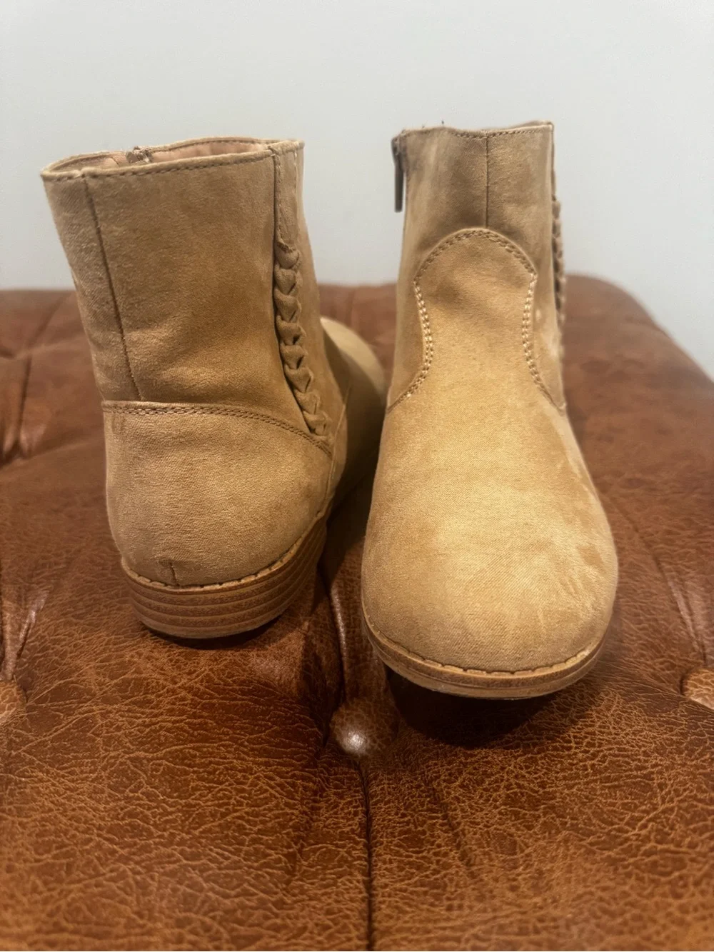 The Children's Place Suede Braided Western Boots in Beige